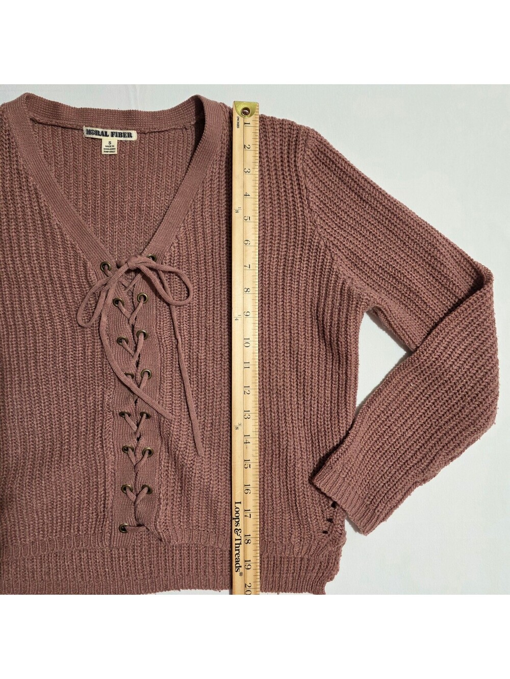Moral Fiber Women's Lace-Up Front Knit Sweater, Size Small, Dusty Rose - Picture 4 of 6